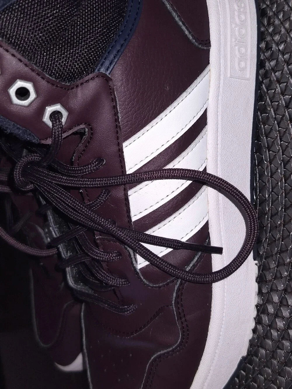 Adidas Unisex Maroon Hi-Top Sneakers with White Stripes